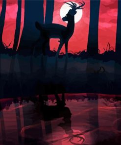 Silhouette Deer By The River paint by number