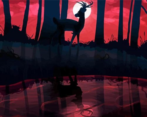 Silhouette Deer By The River paint by number