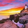 Sunset At Bass Harbor Lighthouse paint by number