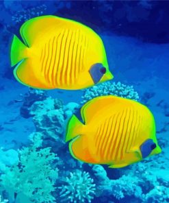 Two Blue And Yellow Fish Underwater paint by number