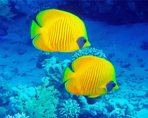 Two Blue And Yellow Fish Underwater paint by number