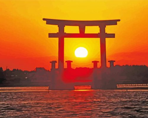 Torii Gate At Sunset paint by number