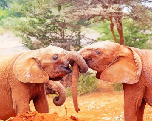 Two Cute Elephants Snuggling paint by number