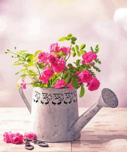 Watering Can With Pink Flowers paint by number