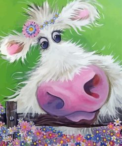 White Floral Cow paint by number