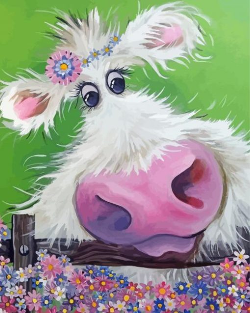 White Floral Cow paint by number