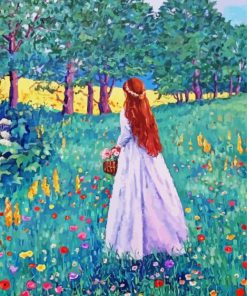 Woman In Meadow Walking paint by number