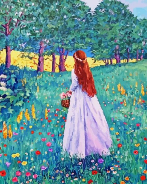 Woman In Meadow Walking paint by number