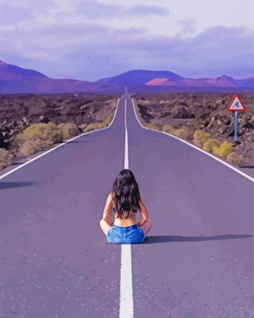 Woman Sitting On Road paint by number
