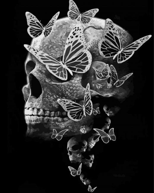 Black And White Skulls And Butterflies Paint by number
