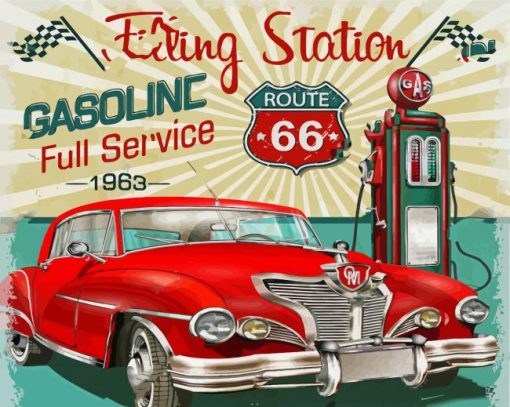 Car On Road 66 Vintage Poster paint by number