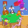 Cartoon Cats Playing Poker paint by number