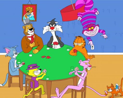 Cartoon Cats Playing Poker paint by number