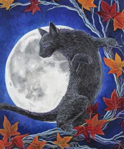 Cat On Tree And Moon paint by number