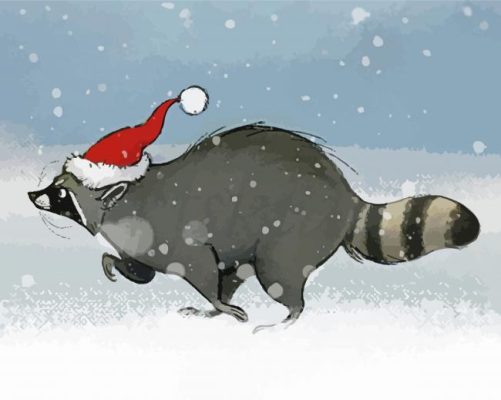 Christmas Snow Raccoon Paint by number