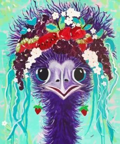 Cute Purple Ostrich And Flowers paint by number
