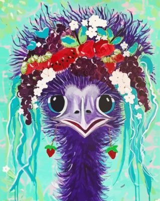 Cute Purple Ostrich And Flowers paint by number