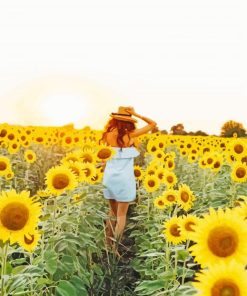 Girl In Sunflower Field paint by number
