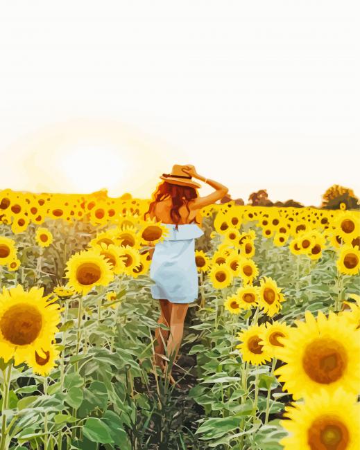 Girl In Sunflower Field paint by number