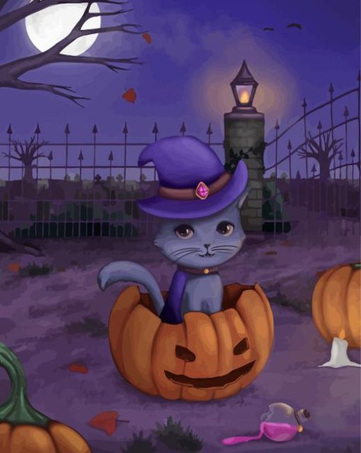 Halloween Cat Witch paint by number