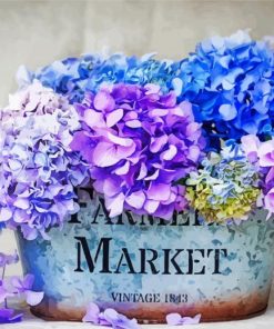 Hydrangea Pretty Basket Flowers Vase Spring paint by number