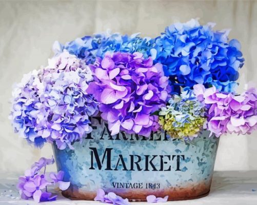 Hydrangea Pretty Basket Flowers Vase Spring paint by number