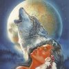 Indian Woman And Wolf Howling paint by number