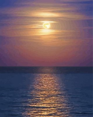 Moon Rising Over The Ocean paint by number