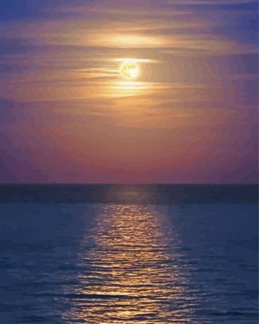 Moon Rising Over The Ocean paint by number