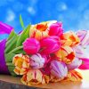 Pink Orange And Purple Tulips Bouquet paint by number