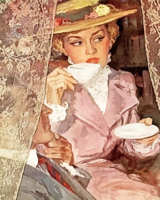 Retro Woman Drinking Tea paint by number