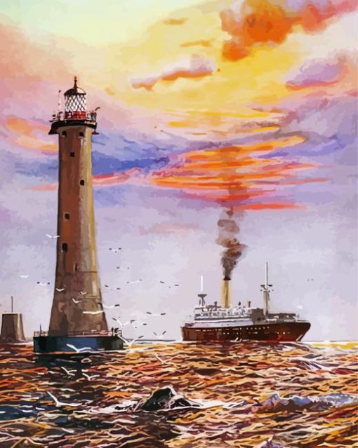 Seascape Ship Lighthouse Art paint by number