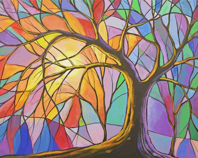 Stained Glass Colorful Tree paint by number