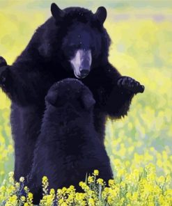 Two Black Bear In Flowers Field paint by number