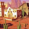 Cactus Western Town paint by number