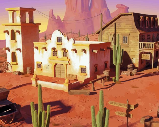 Cactus Western Town paint by number