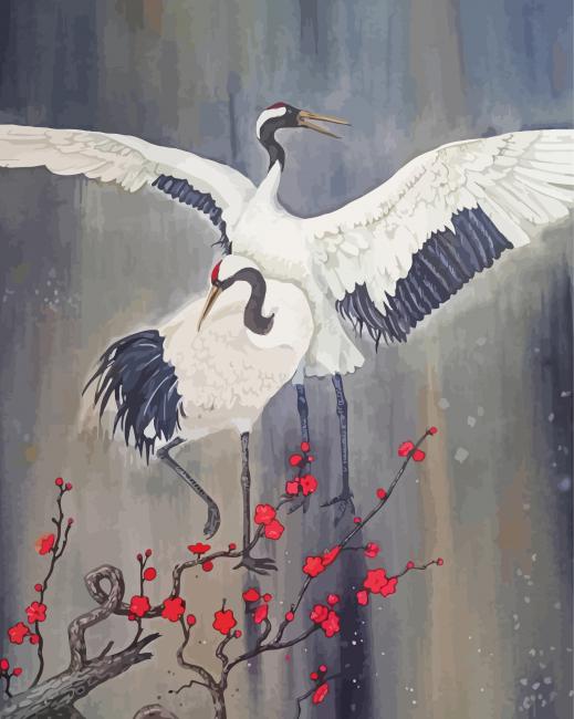 Couple Red Crowned Crane Birds paint by number