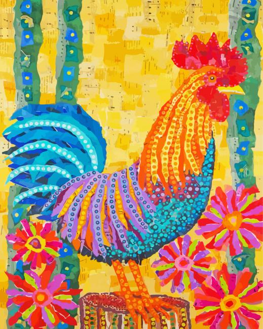 Rooster Flowers Art paint by number