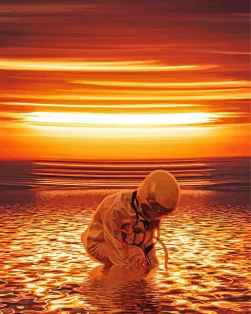 Astronaut Beach At Sunset Paint by number